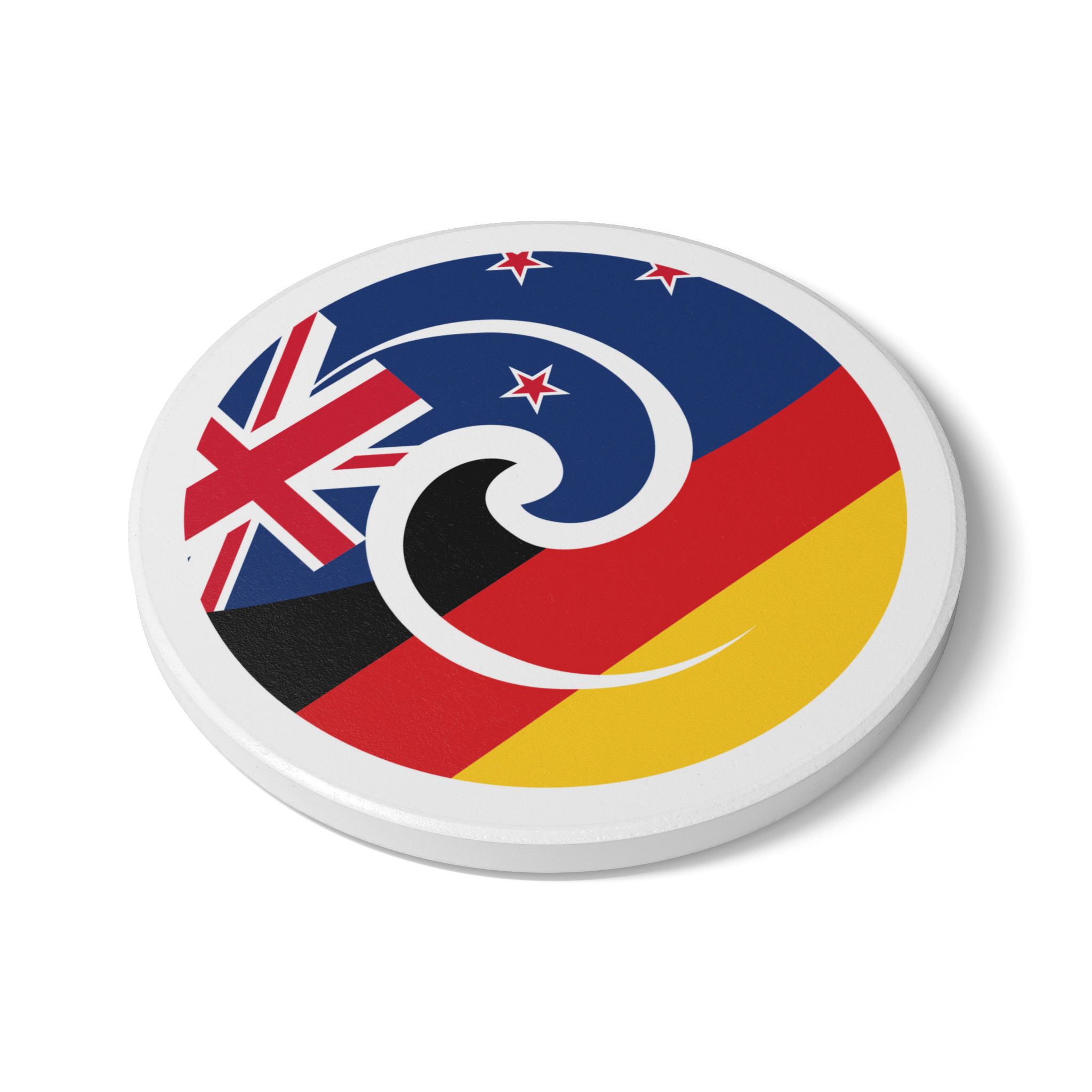 New Zealand-Germany Koru Flag Ceramic Coaster - Image 3