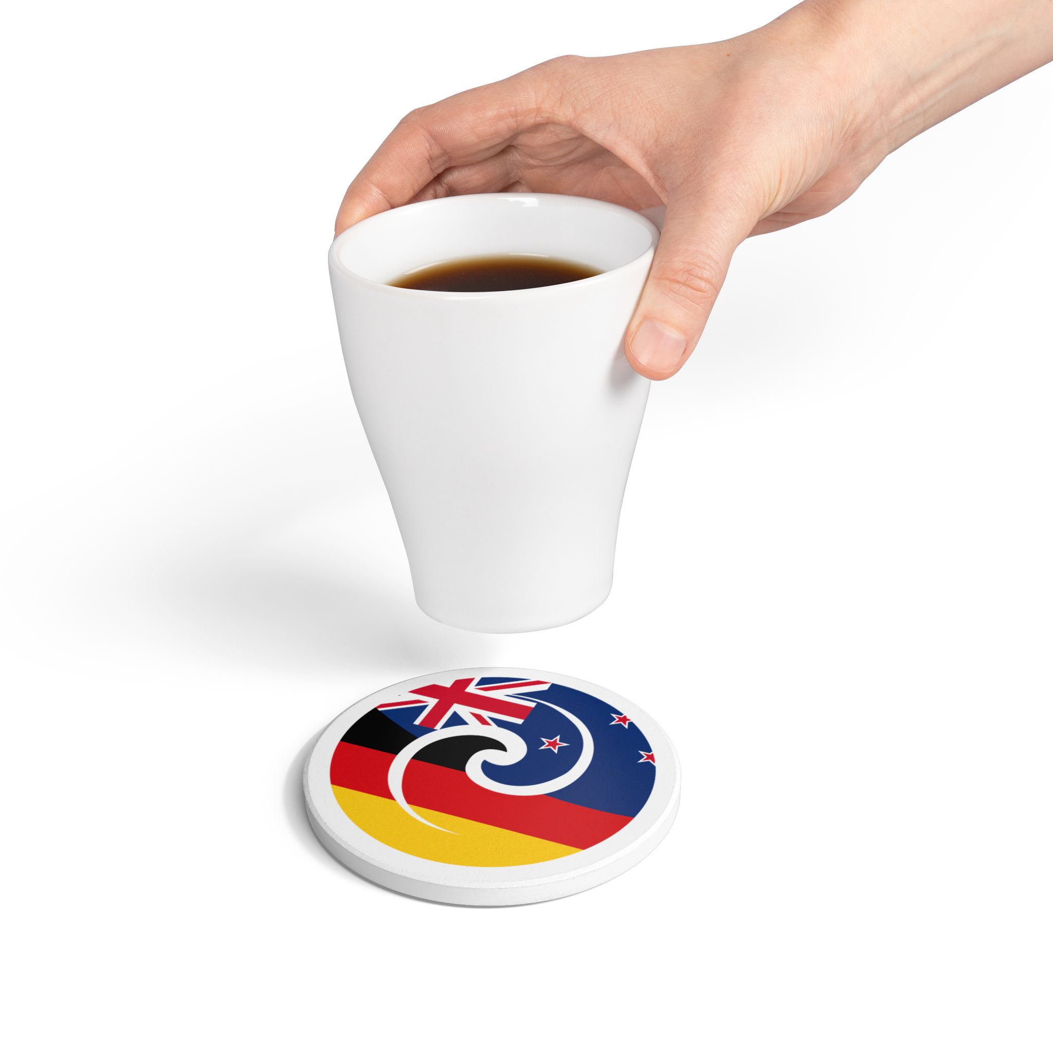New Zealand-Germany Koru Flag Ceramic Coaster - Image 4