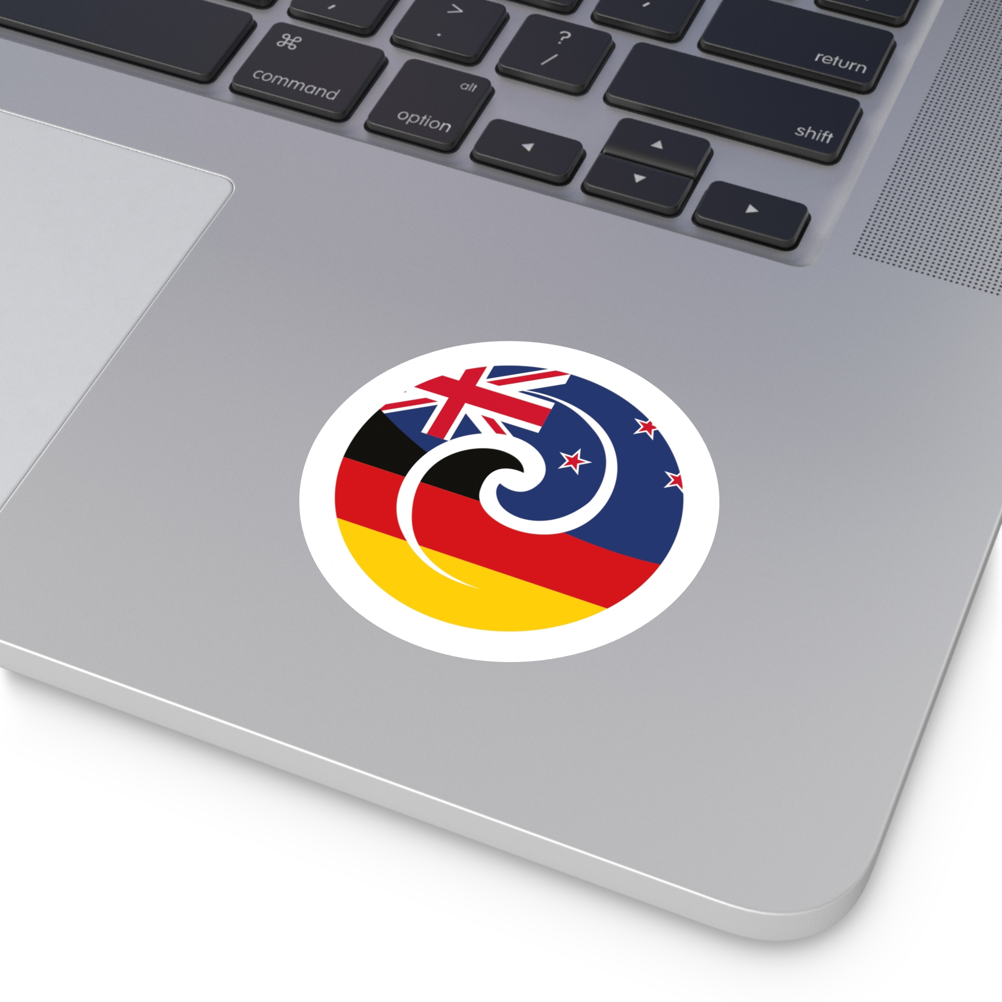 New Zealand-Germany Koru Flag Round Sticker — Indoor/Outdoor Vinyl - Image 5
